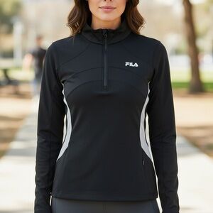 FILA Women’s Black Long Sleeve 1/4 zip Jacket Top with Gray Accents NWT